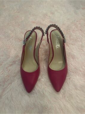 Nannette Fuchsia Pointed-Toe Slingback Heels with Crystal Embellishment